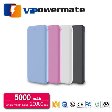 Ultra thin 5000mah portable power bank charger with built in cable for smartphone and laptop
